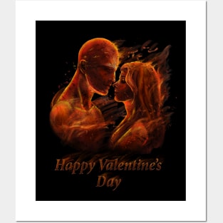 Happy Valentine's Day - fire man and woman Posters and Art